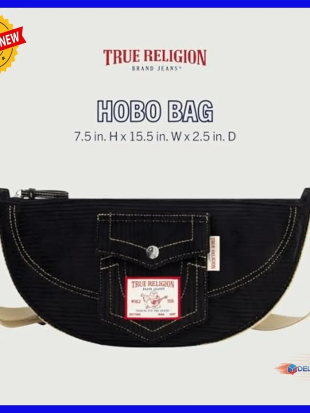 Corduroy Hobo Bag with Adjustable Strap, 15.5W x 7.5H